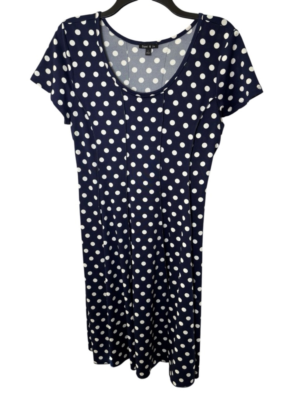 Sami & Jo Navy White Polka Dot Short Sleeve Kentucky Derby Midi Dress Women’s L - Picture 2 of 9